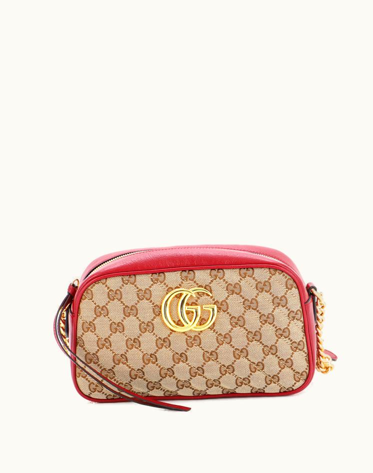 Gucci Gucci GG Marmont Shoulder Bag Diagonal Quilted GG Canvas Small Brown Red Gold