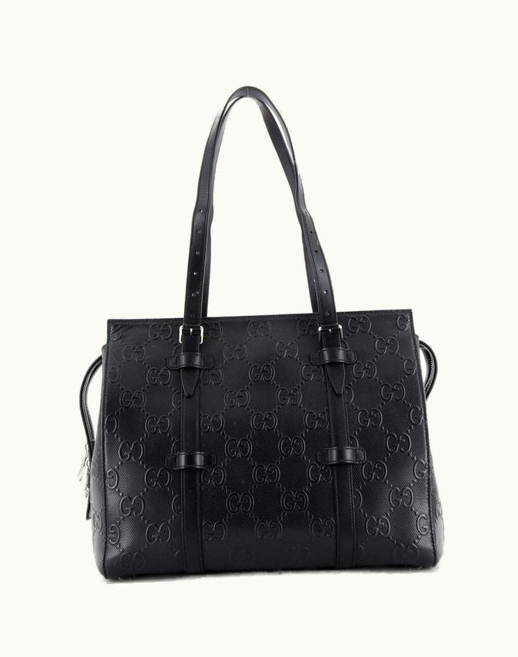 Gucci Gucci GG Embossed Perforated Leather Tote Bag in Black