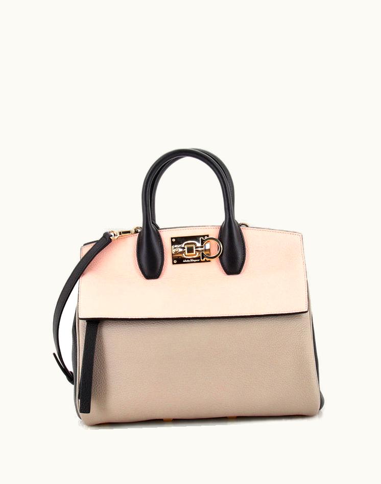 Salvatore Ferragamo Salvatore Ferragamo Studio Satchel Leather Small Black Gray Multicolor Pink