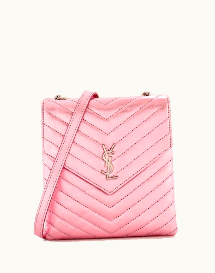 Saint Laurent Saint Laurent Double Flap Bag Chevron Leather Metallic Pink & Black