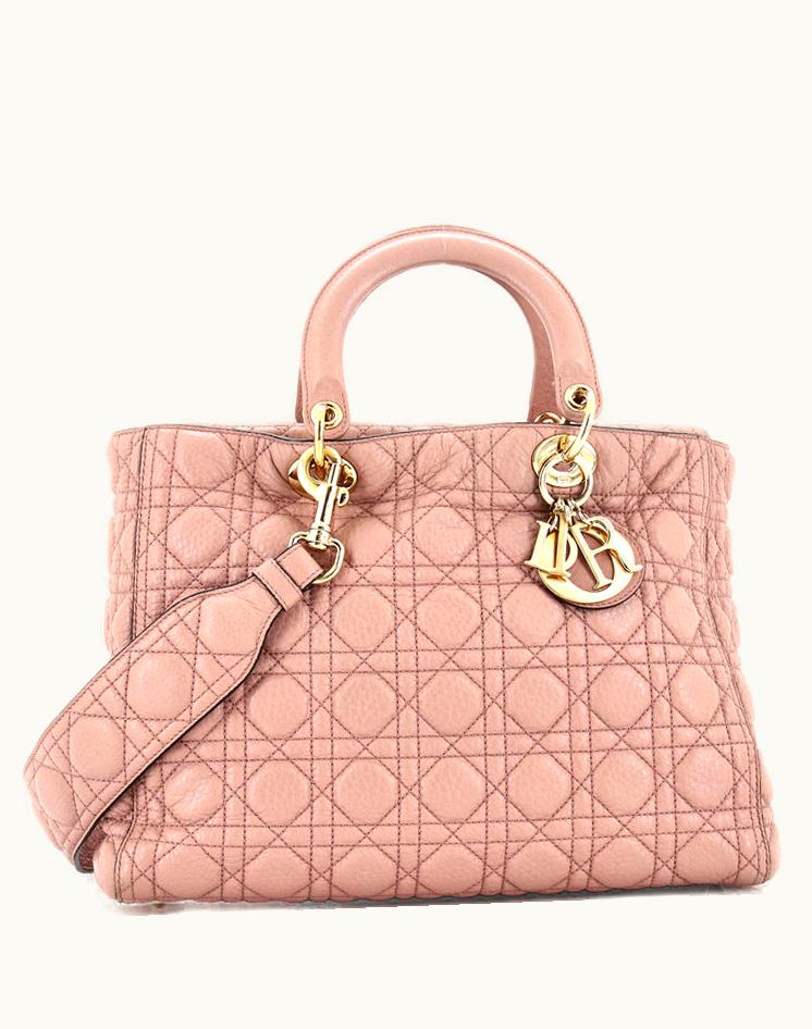 Dior Christian Dior Lady Dior Bag Cannage Quilt Grained Calfskin Large Neutral