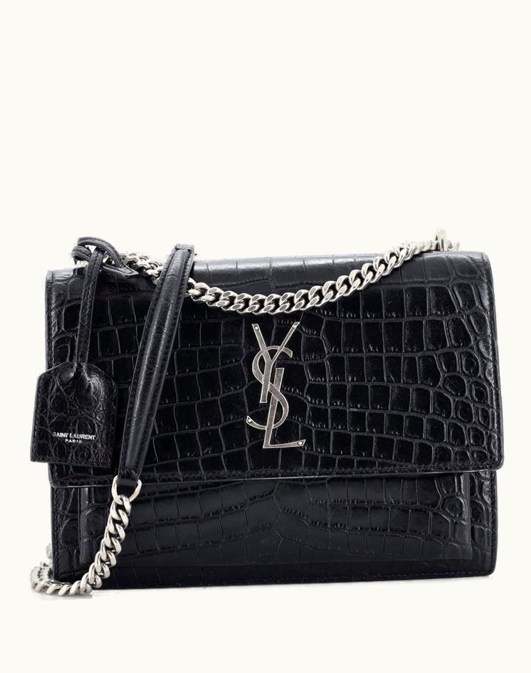 Saint Laurent Saint Laurent Sunset Crossbody Bag Crocodile Embossed Leather Medium Black