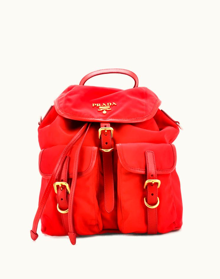 Prada Prada Double Pocket Backpack Tessuto With Leather Small