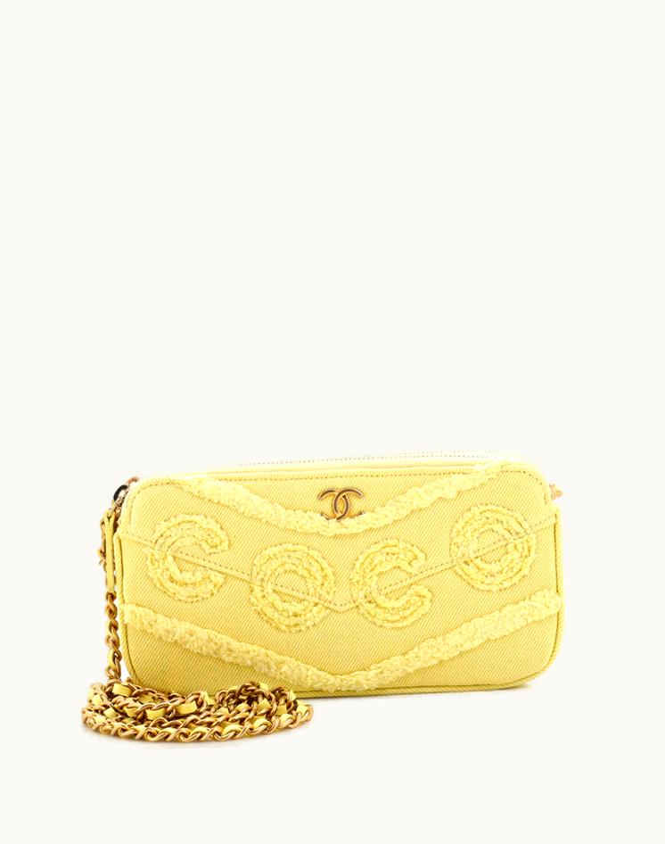 Chanel Chanel Coco Double Zip Clutch With Chain Fringe Chevron Denim