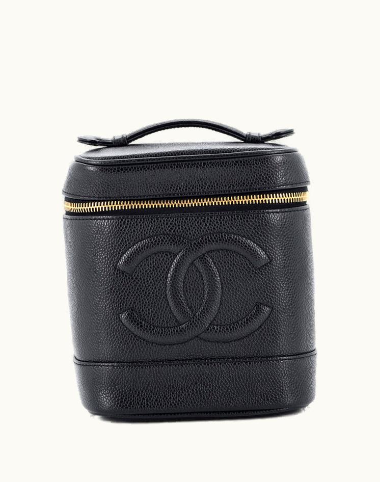 Chanel Chanel Vintage Timeless Cosmetic Case Caviar Tall Leather Black Gold