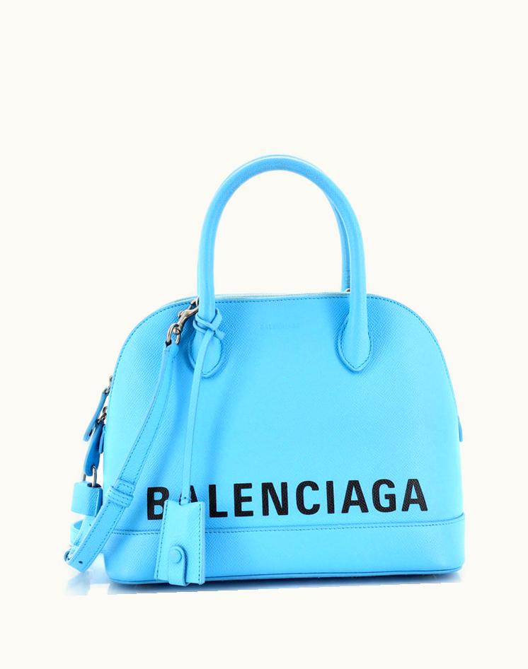 Balenciaga Balenciaga Logo Ville Bag Leather Small Blue Aged Silver