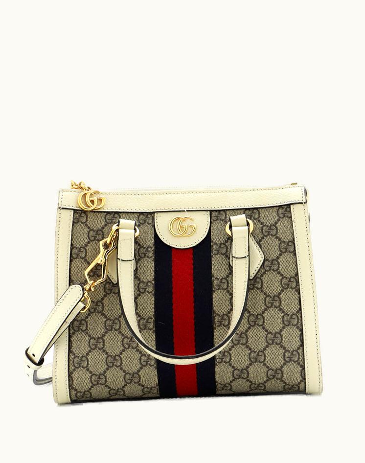 Gucci Gucci Ophidia Top Handle Tote GG Coated Canvas Small Brown