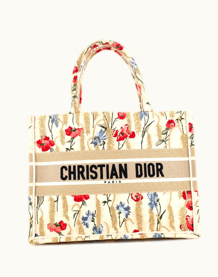 Dior Dior Book Tote Embroidered Canvas Medium Neutral