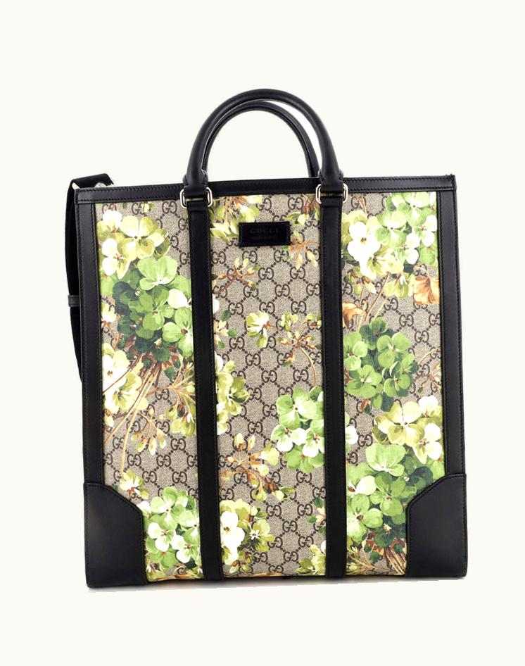 Gucci Gucci Convertible Tote Blooms Print GG Coated Canvas Tall Luxury Handbag Green