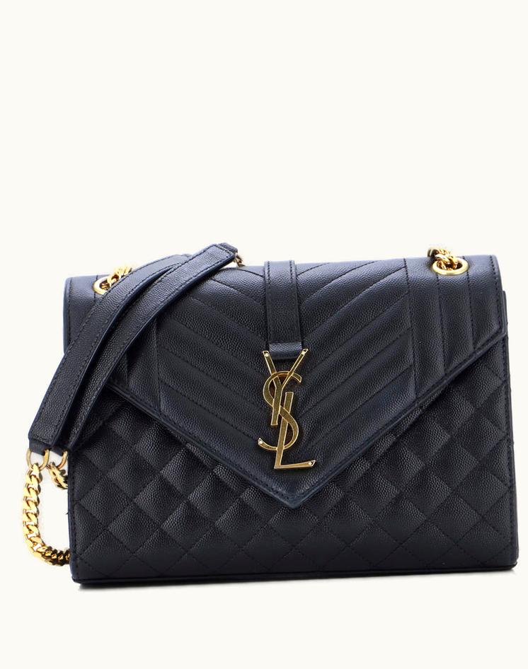Saint Laurent Saint Laurent Classic Monogram Envelope Satchel Mixed Matelasse Leather Medium in Black