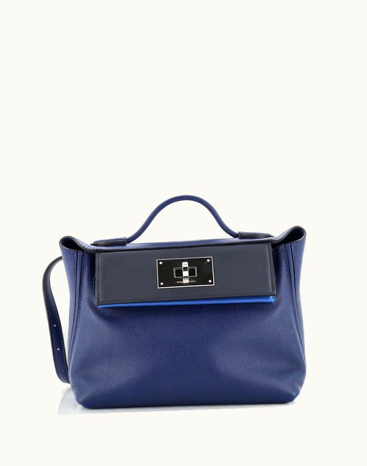 Hermès Hermès 24/24 Bag Evercolor With Swift 21 Blue Leather Palladium