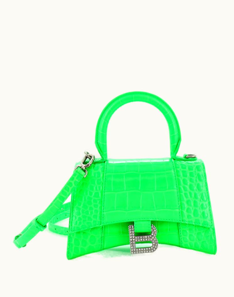 Balenciaga Balenciaga Hourglass Top Handle Bag Crocodile Embossed Leather With Crystals XS