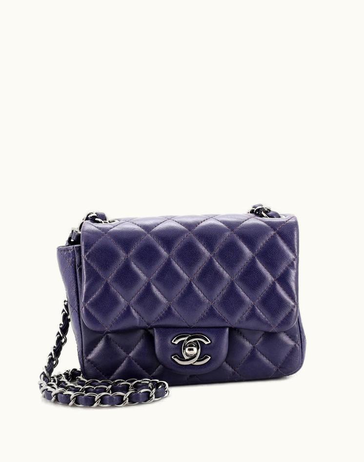 Chanel Chanel Square Classic Single Flap Bag Quilted Lambskin Mini Leather Shoulder Bag Purple