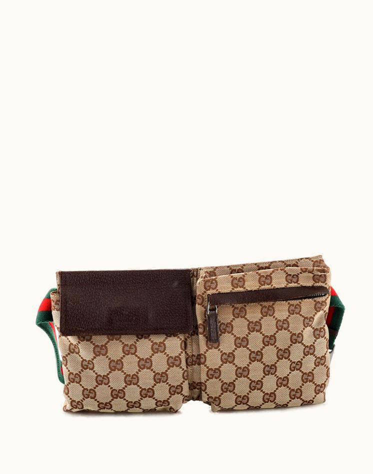 Gucci Gucci Vintage Double Belt Bag GG Canvas Small Luxury Crossbody Bag Brown