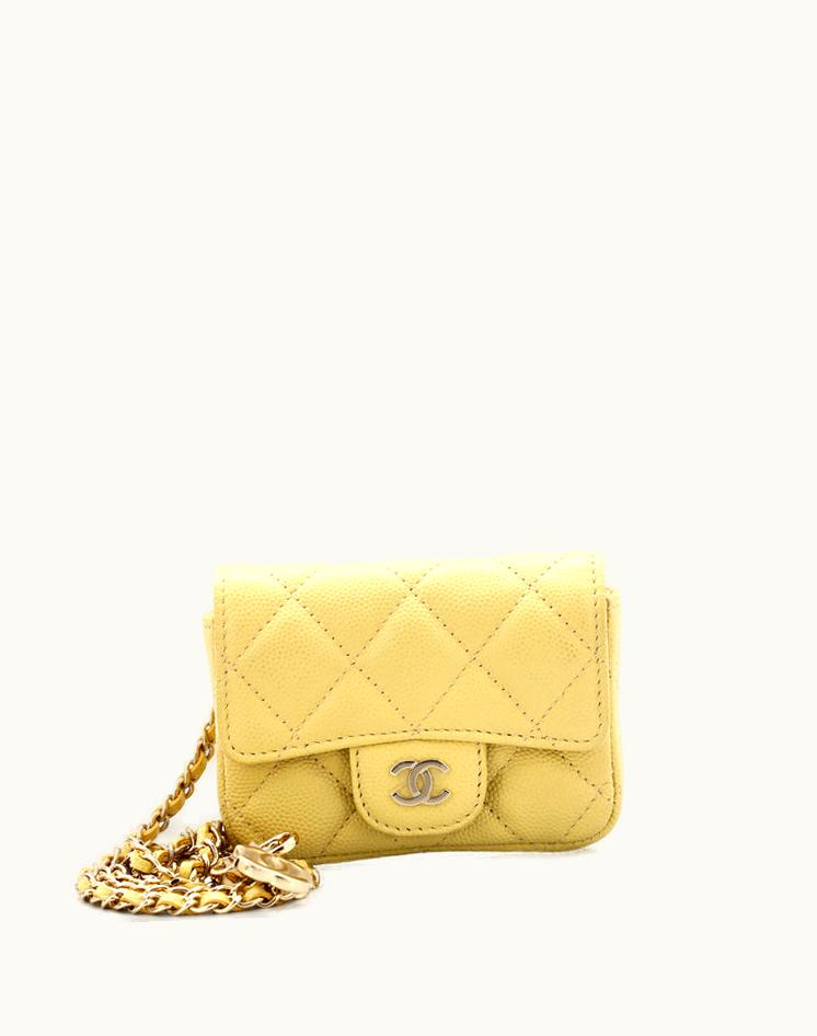 Chanel Chanel Classic Flap Chain Belt Bag Quilted Caviar Mini Yellow