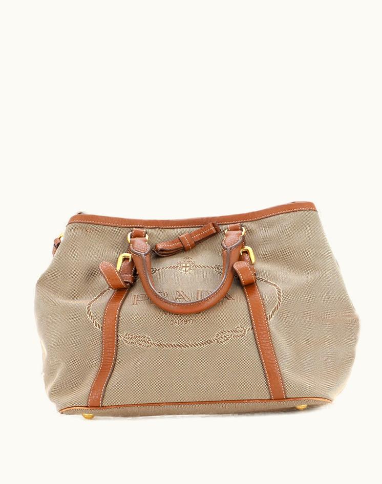 Prada Prada Logo Convertible Tote Canvas With Leather Medium