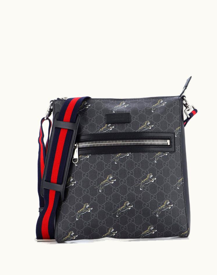 Gucci Gucci Web Strap Front Zip Messenger Bag Printed GG Coated Canvas Medium