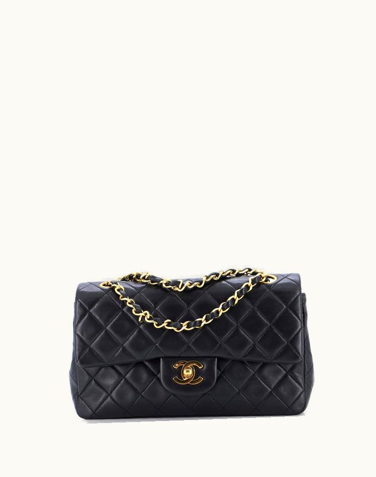 Chanel Chanel 1501345 Vintage Classic Double Flap Bag Quilted Lambskin Small Black & Red
