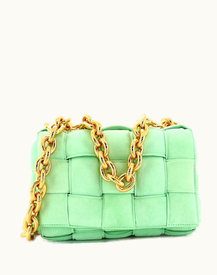 Bottega Veneta Bottega Veneta Cassette Chain Crossbody Bag Padded Maxi Intrecciato Suede Green