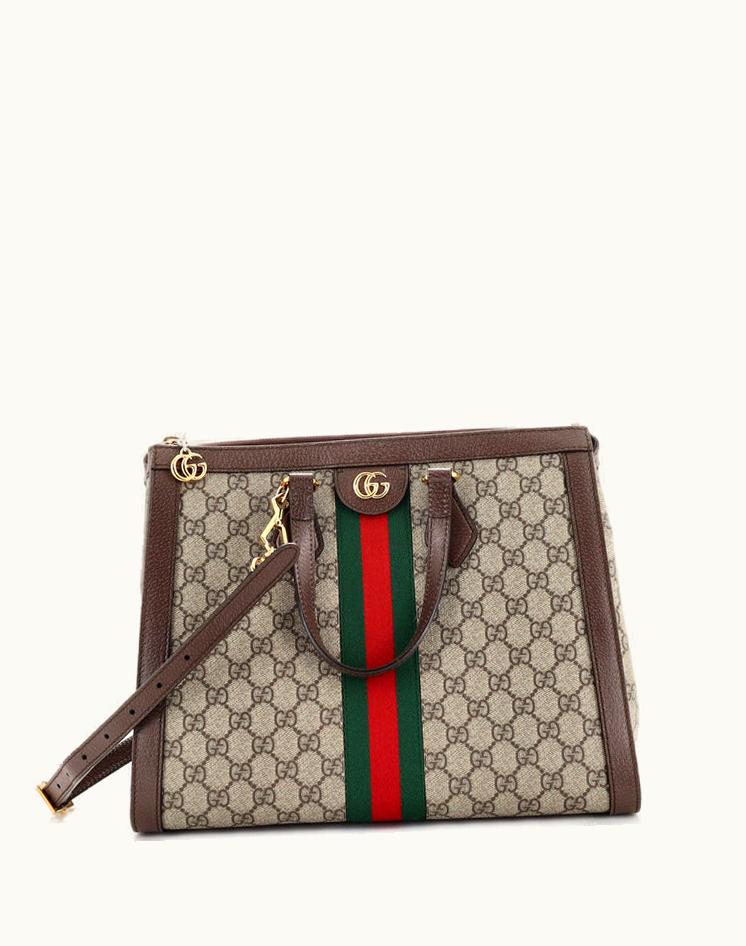 Gucci Gucci Ophidia Top Handle Tote GG Coated Canvas Medium Brown