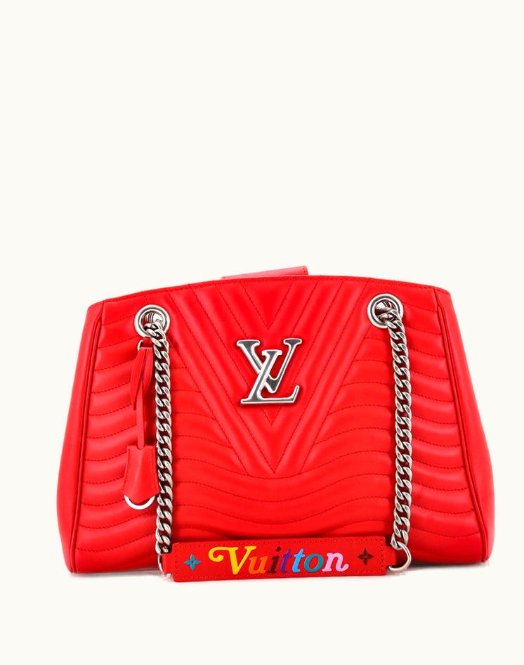 Louis Vuitton Louis Vuitton New Wave Chain Tote Quilted Leather Red Silver
