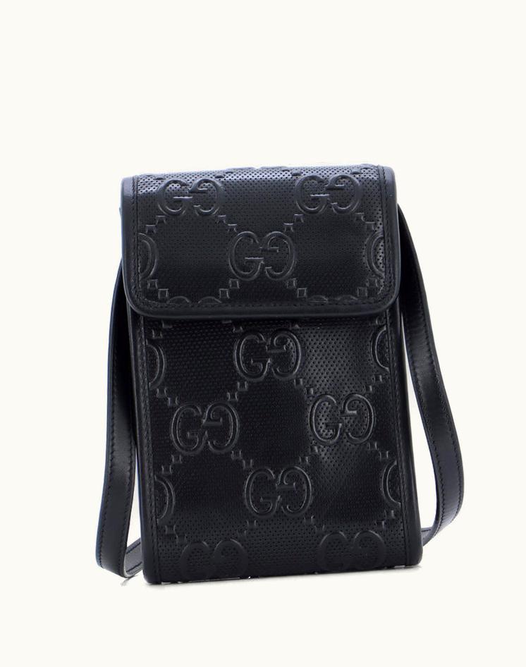 Gucci Gucci Flap Crossbody Bag GG Embossed Perforated Leather Mini