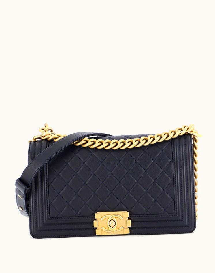 Chanel Chanel Boy Flap Bag Quilted Lambskin New Medium Blue Leather