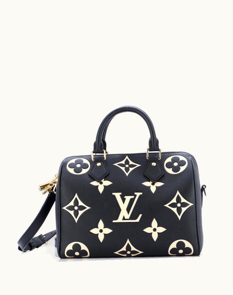 Louis Vuitton Louis Vuitton Speedy Bandouliere Bag Bicolor Monogram Empreinte Giant 25 Leather Black & Microfiber Red
