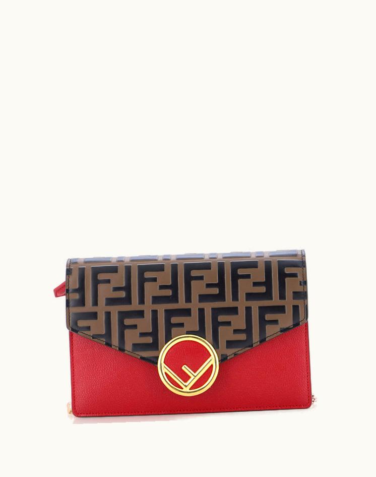 Fendi Fendi Envelope Wallet On Chain Zucca Embossed Leather Red