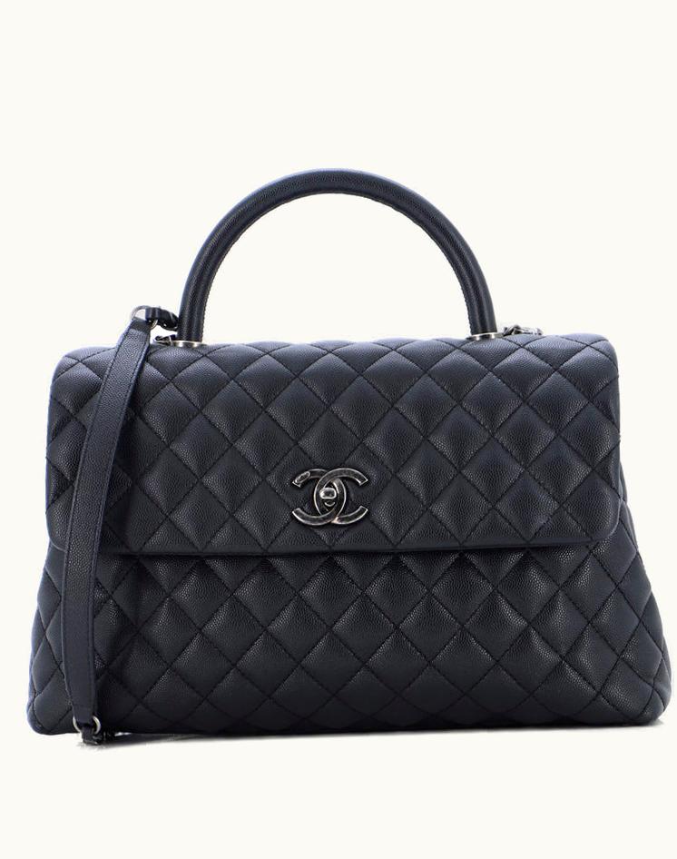 Chanel Chanel Coco Top Handle Bag Quilted Caviar Medium Black Aged Silver