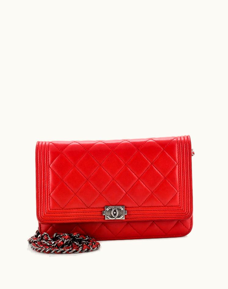 Chanel Chanel Boy Wallet On Chain Quilted Lambskin RedLux