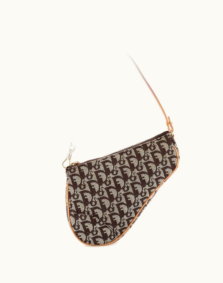 Dior Christian Dior Vintage Saddle Bag Diorissimo Canvas Mini Brown Gold