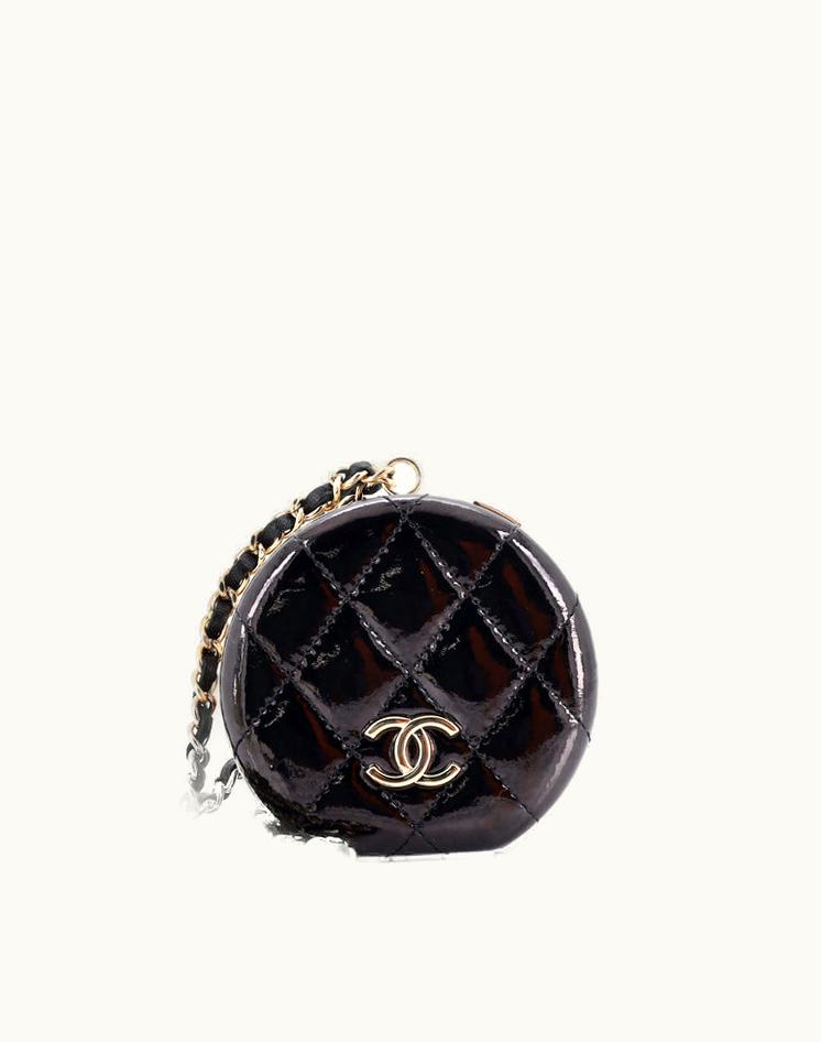 Chanel Chanel Round Mirror Chain Necklace Purse Quilted Patent