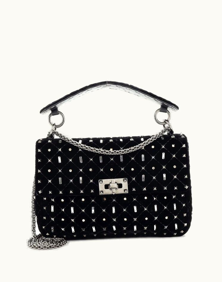 Valentino Valentino Rockstud Spike Flap Bag Quilted Velvet Medium