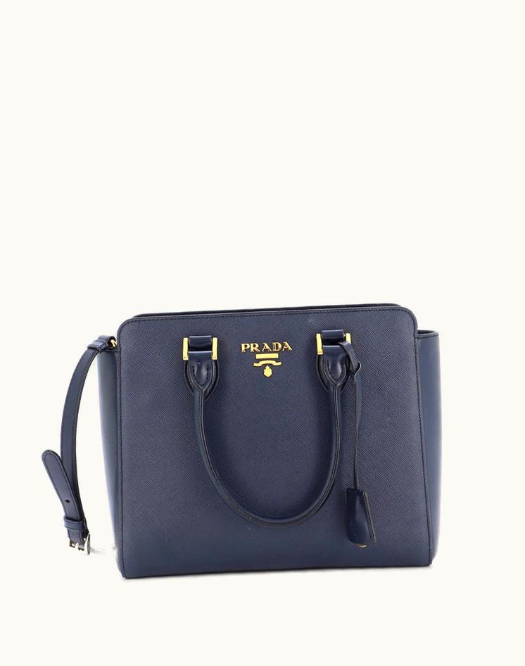 Prada Prada Convertible Open Tote Saffiano With Soft Calf Small Blue