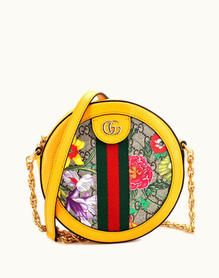 Gucci Gucci Ophidia Round Shoulder Bag Flora GG Coated Canvas Mini Multi-Color