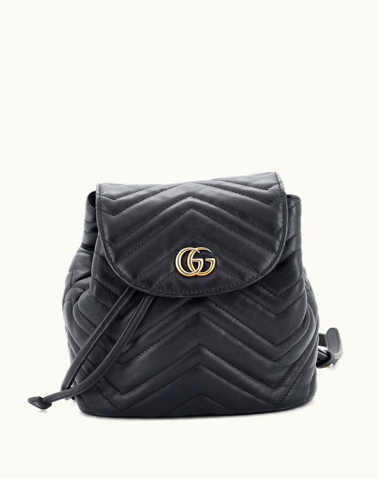 Gucci Gucci GG Marmont Mini Drawstring Backpack Matelasse Leather Black