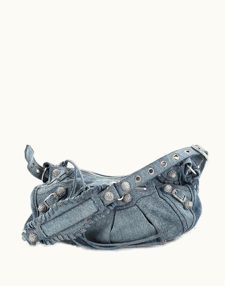 Balenciaga Balenciaga Giant Studs Crystal Denim Shoulder Bag Blue
