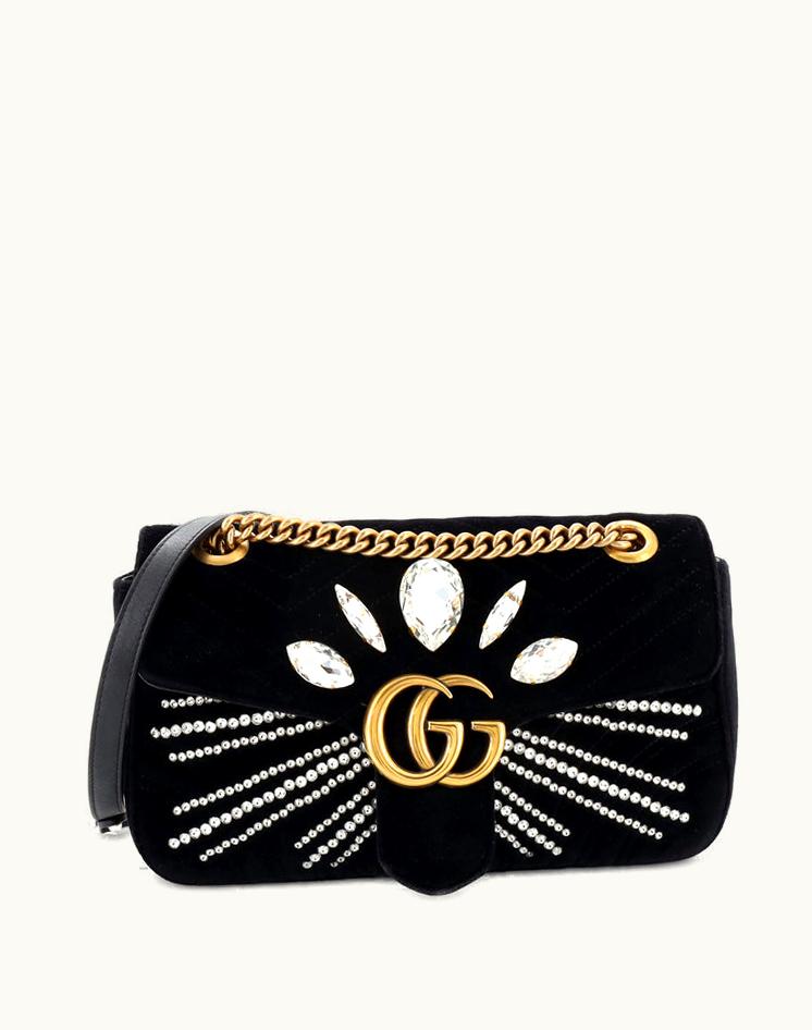 Gucci Gucci GG Marmont Flap Bag Crystal Embellished Matelasse Velvet Medium