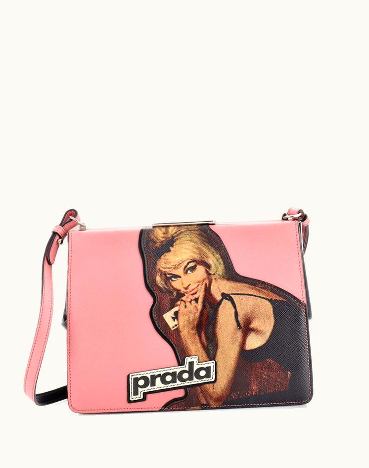 Prada Prada Light Frame Shoulder Bag Saffiano Leather With Applique Small