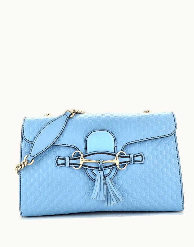 Gucci Gucci Emily Chain Flap Bag Microguccissima Leather Blue