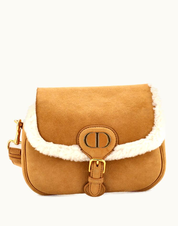 Dior Dior Bobby Flap Bag Shearling And Suede Medium Neutral