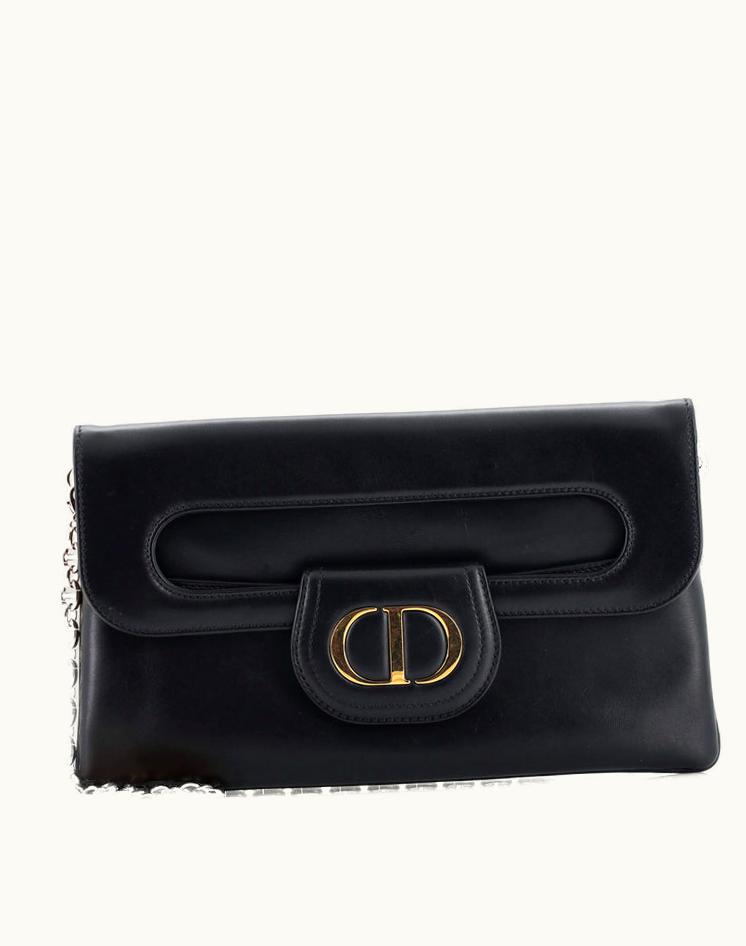 Dior Christian Dior DiorDouble Chain Bag Leather Medium Black