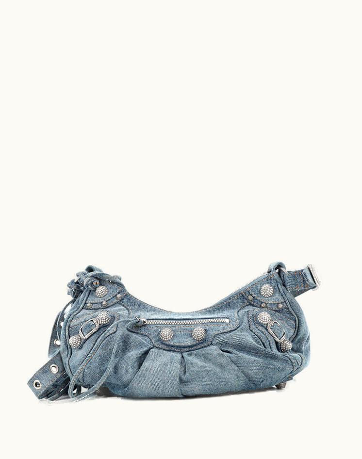 Balenciaga Balenciaga Le Cagole Giant Studs Shoulder Bag Denim With Crystals Small Blue