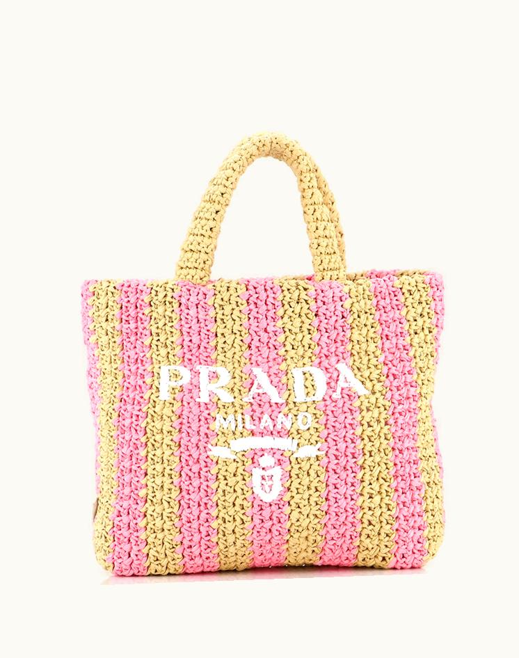 Prada Prada Logo Tote Printed Raffia Small