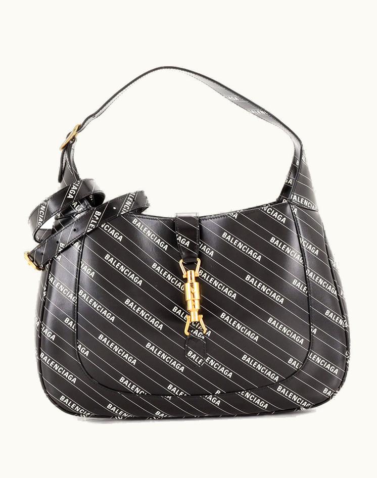Gucci Gucci X Balenciaga Jackie 1961 Hobo Printed Leather Medium Black