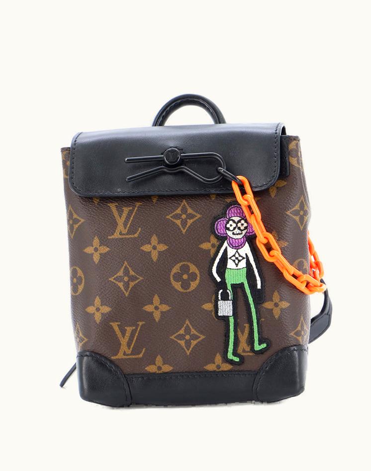 Louis Vuitton Louis Vuitton Steamer Bag Monogram Canvas with LV Friends Patch XS Coated Canvas and Leather in Black and Brown