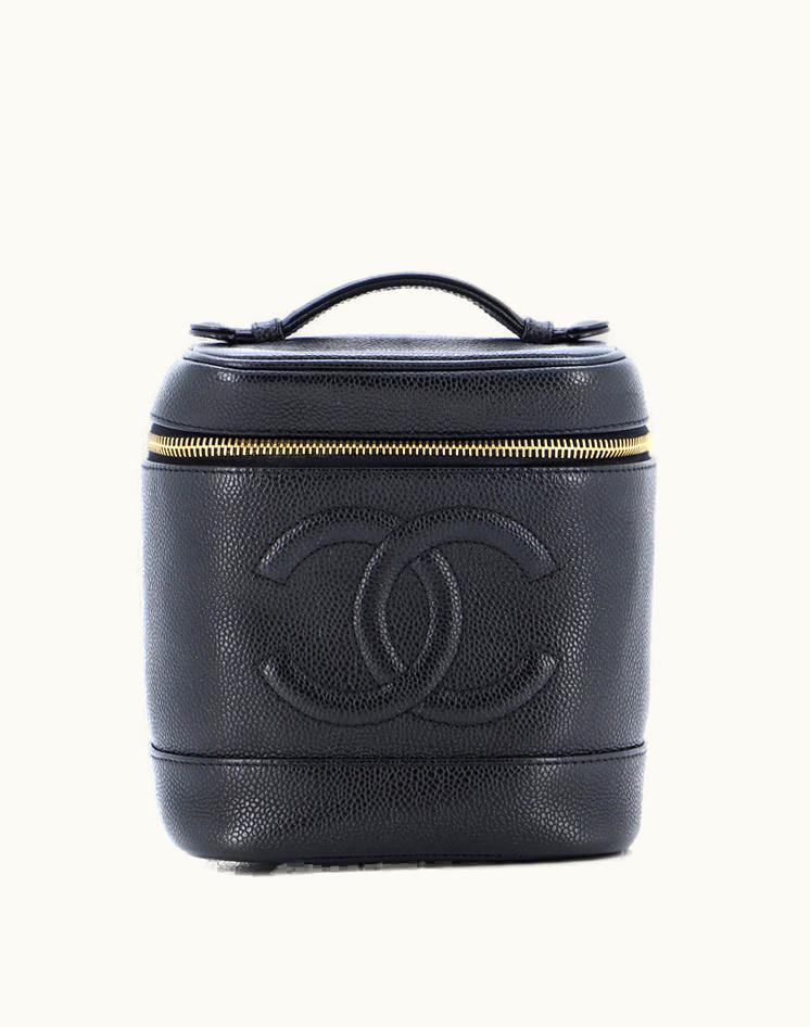 Chanel Chanel Vintage Timeless Cosmetic Case Caviar Tall Black Leather Gold Hardware