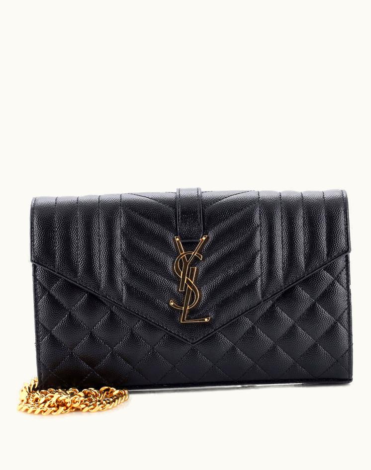 Saint Laurent Saint Laurent Classic Monogram Envelope Satchel Medium Mixed Matelasse Leather Black Gold