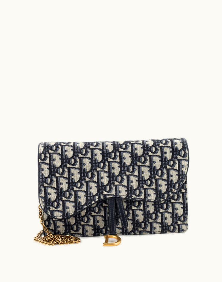 Dior Dior Saddle Chain Clutch Oblique Canvas Blue Luxury Canvas Clutch